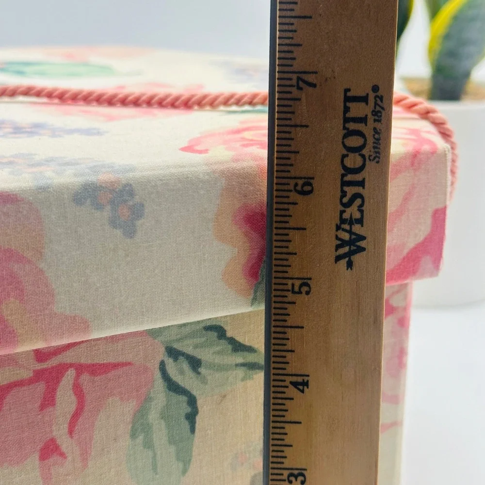 Vintage Style Floral Hexagon Hat Box Pink Rose Fabric Covered Decorative Storage